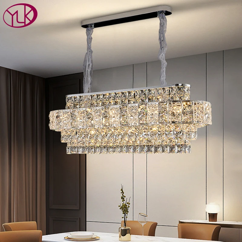 

Modern crystal chandelier for dining room home decor chrome led cristal lamp oval design kitchen island lighting fixture