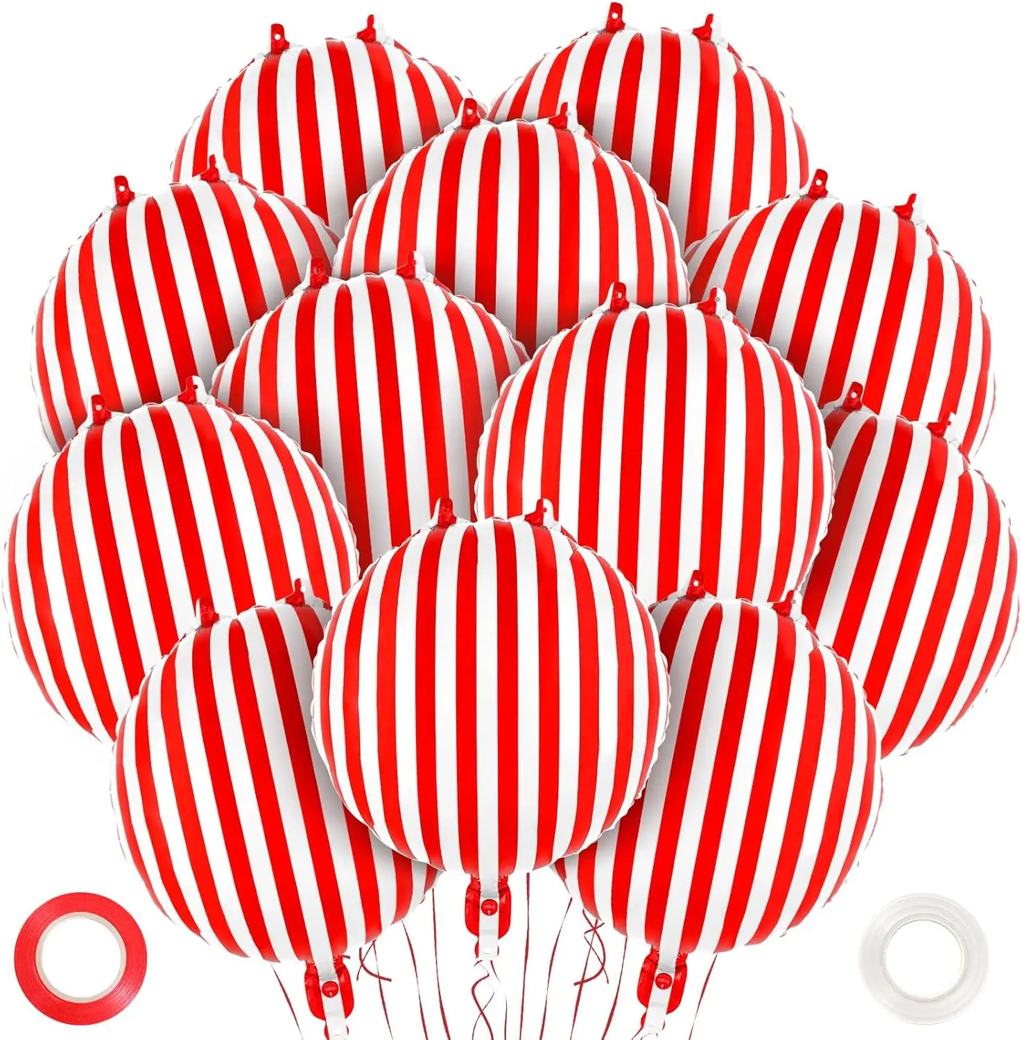 12 Stück rot weiß gestreifte karierte Luftballons 18 Zoll Aluminiumfolie Zirkusballons Karneval Partydekorationen Geburtstagszubehör