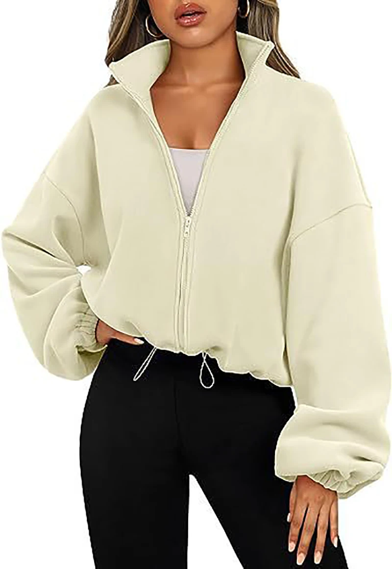 

2024 Women Clothing Popular Fleece Sports Jacket with Standing Collar and Plush Zipper Jacket Zipper Solid Color Lady Clothing