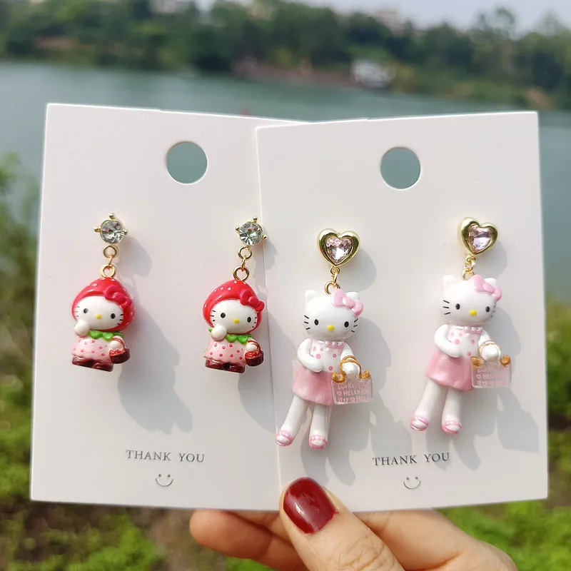

Kawaii Sanrio Hello Kitty Earrings Cartoon Resin Cute Mini Doll Pendant Girl Fashion Versatile Jewelry Decoration Holiday Gifts