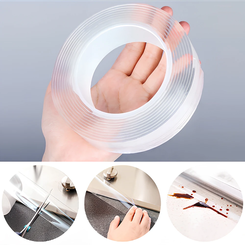 Double Sided Tape 1m3m5m 1mm Thickness Nano Tape Waterproof Wall Sticker Reusable Heat Resistant Bathroom Home Decoration Transparent