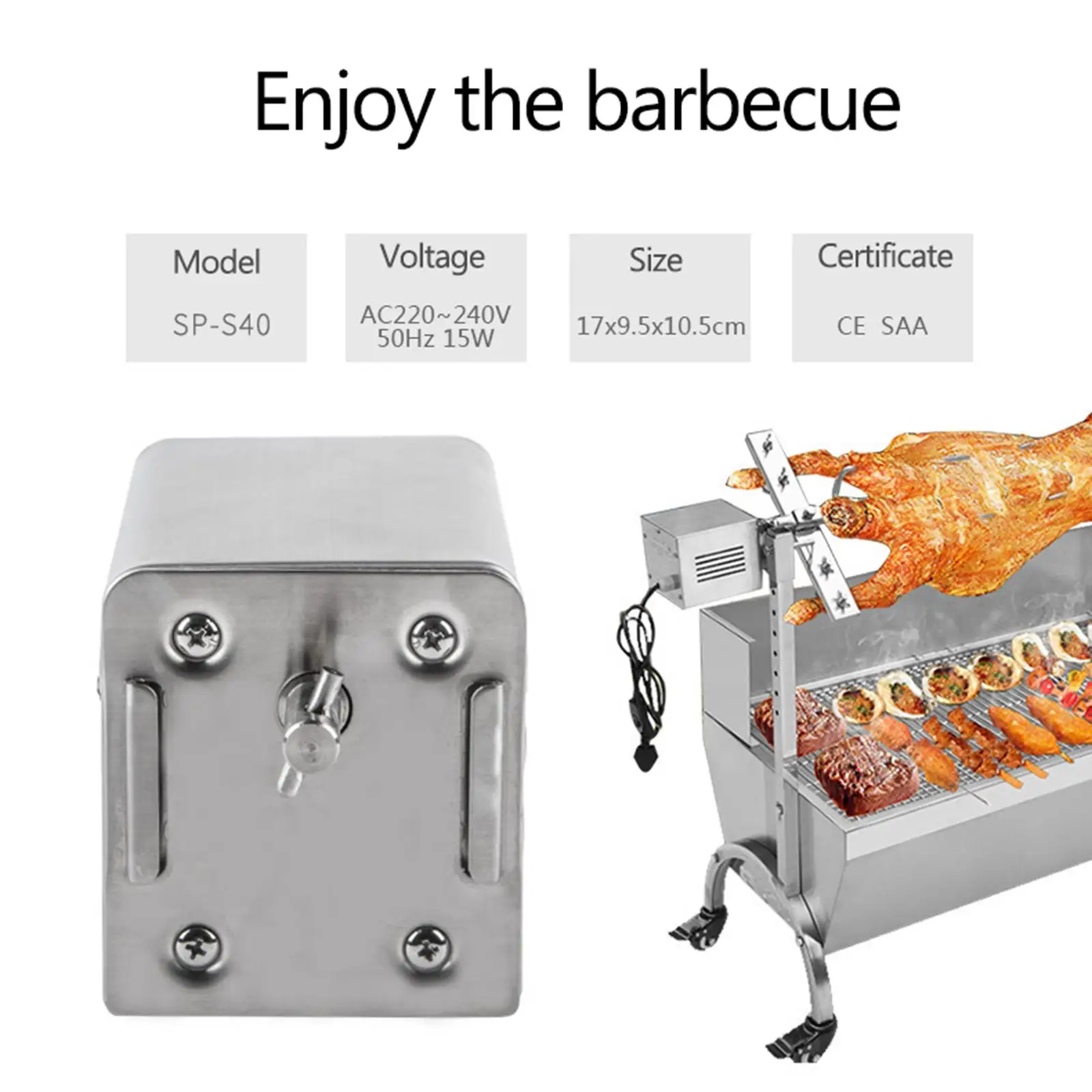 70KG Electric BBQ Grill Rotating Motor Pig Lamb Goat Chicken BBQ Grill Outdoors Roaster Barbecue Motor 110V 15W 3