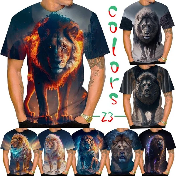 

2024 Summer Personality Lion Latest Style 3D Men's T-Shirt Cool Domineering Lion Fashion Casual Printing Short Sleeve