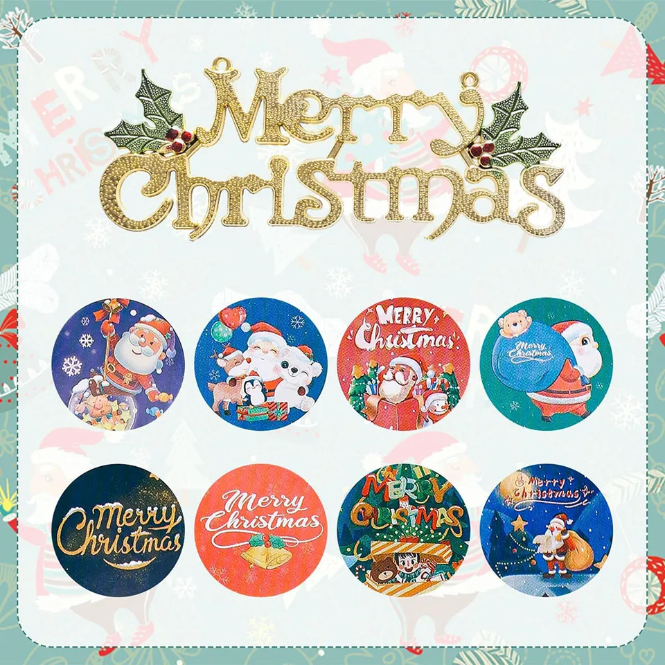 1000 Autocollants Cadeaux De Noël - 16 Motifs (Père Noël, Bonhomme De Neige...), Ronds 2.5 Cm, Rouleaux