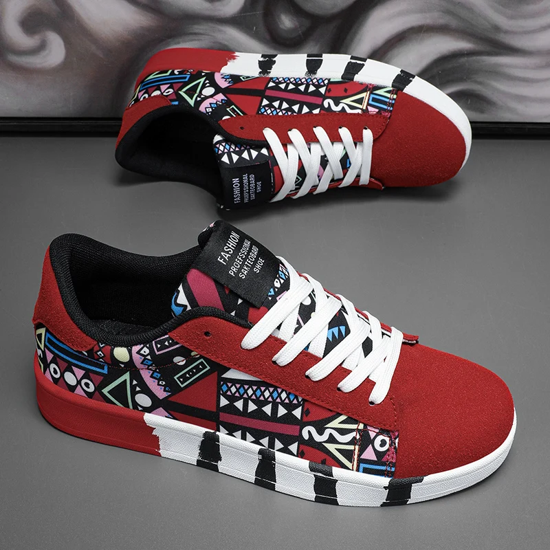 Summer Trendy Men's New Board Shoes Outdoor Non Slip Walking Men Sporty Shoe Canvas Pattern Casual Sneakers Male Zapatos 2