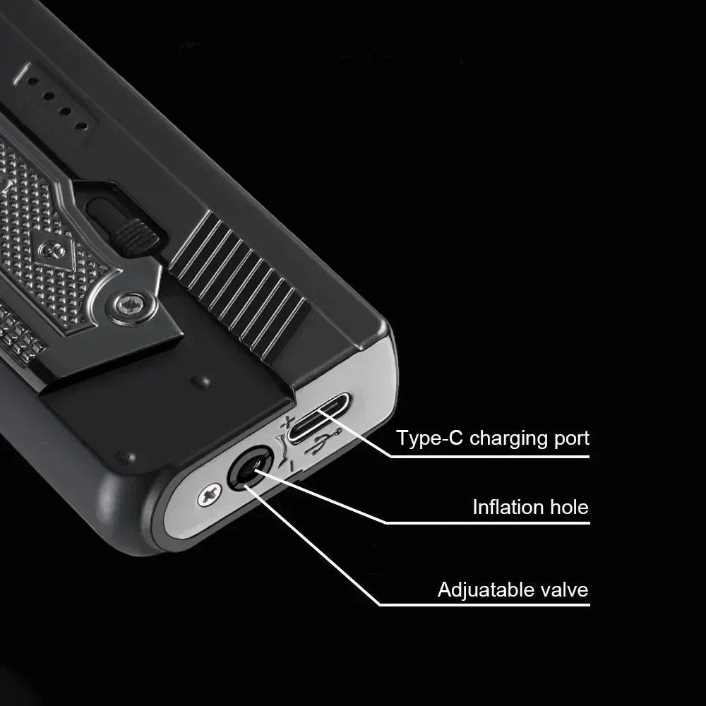Windproof Folding Gas Electric Dual USB Lighter Metal Turbine Jet Blue Flame Torch Dual Arc Charging Lighter Men's Gift 5