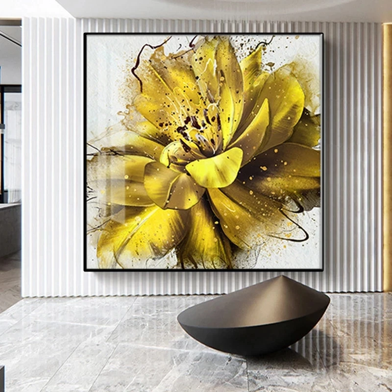 

Abstract Golden Blue Flower Poster Scandinavian Wall Art Print Nordic Canvas Painting Home Decor Picture for Living Room Cuadros