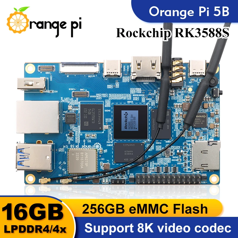 Orange Pi 5B + Metal Shell Single Board Computer 16GB Ram RK3358S 256GB EMMC Wifi-BT Demo Development Board Orange Pi 5 B