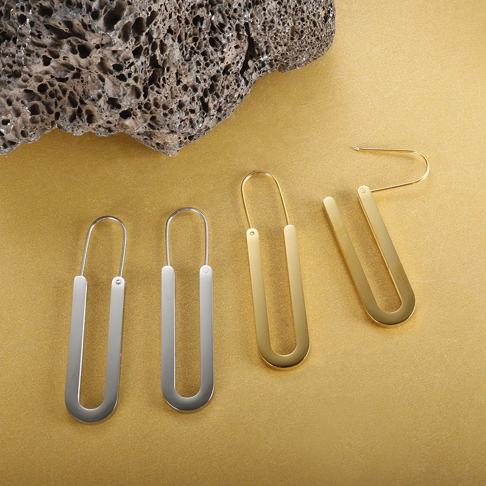 Stainless Steel Hoop Earrings for Women Gold Color U-shaped Drop Earrings Unique Design Charm Jewelry Gifts