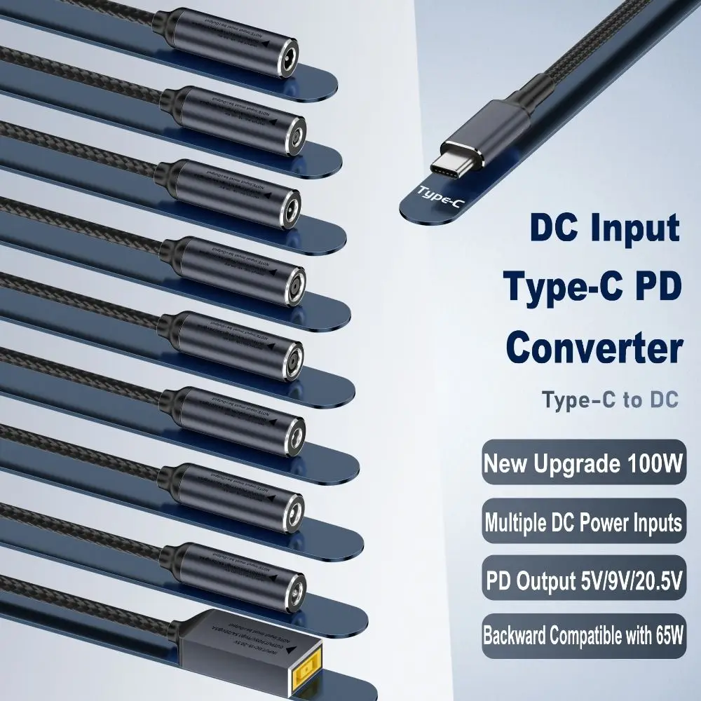 노트북 충전 케이블 스퀘어 마우스 휴대폰, 레노버, HP, 삼성용, DC to C타입 컨버터, PD 100W, 5.5x2.5, 7.4x0.6, 5, 9, 20V