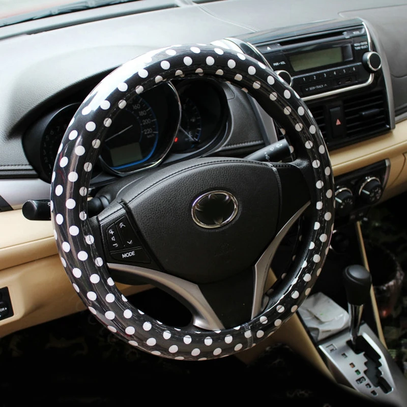 Coprivolante per Auto 38cm in Pelle PVC, Decorazione Universale a Pois, Accessorio per Automobile - Image 4