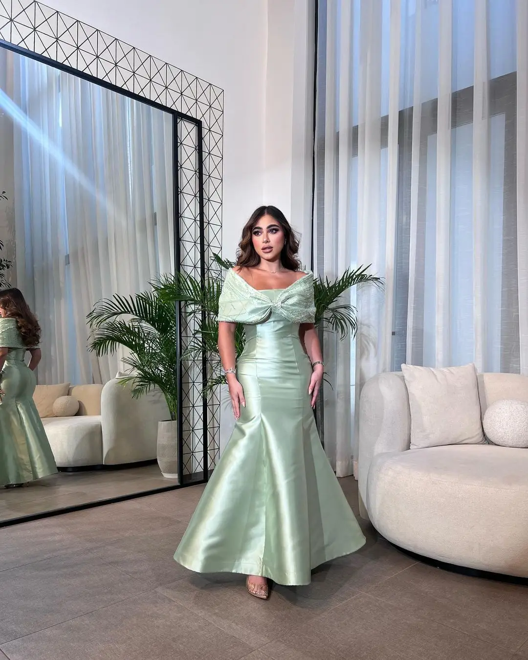

Saudi Arabia Elegant Evening Gowns Women Prom Dresses Cape Mermaid Ankle-length Off Shoulder Formal Party Gowns