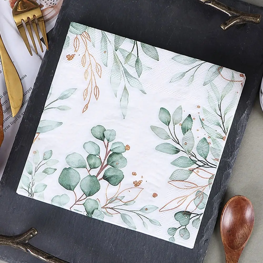 20pcs Soft Plant Style Napkins Colorful Cartoon Colorful Printed Paper 33cm Eucalyptus Leaf Paper Family Banquet