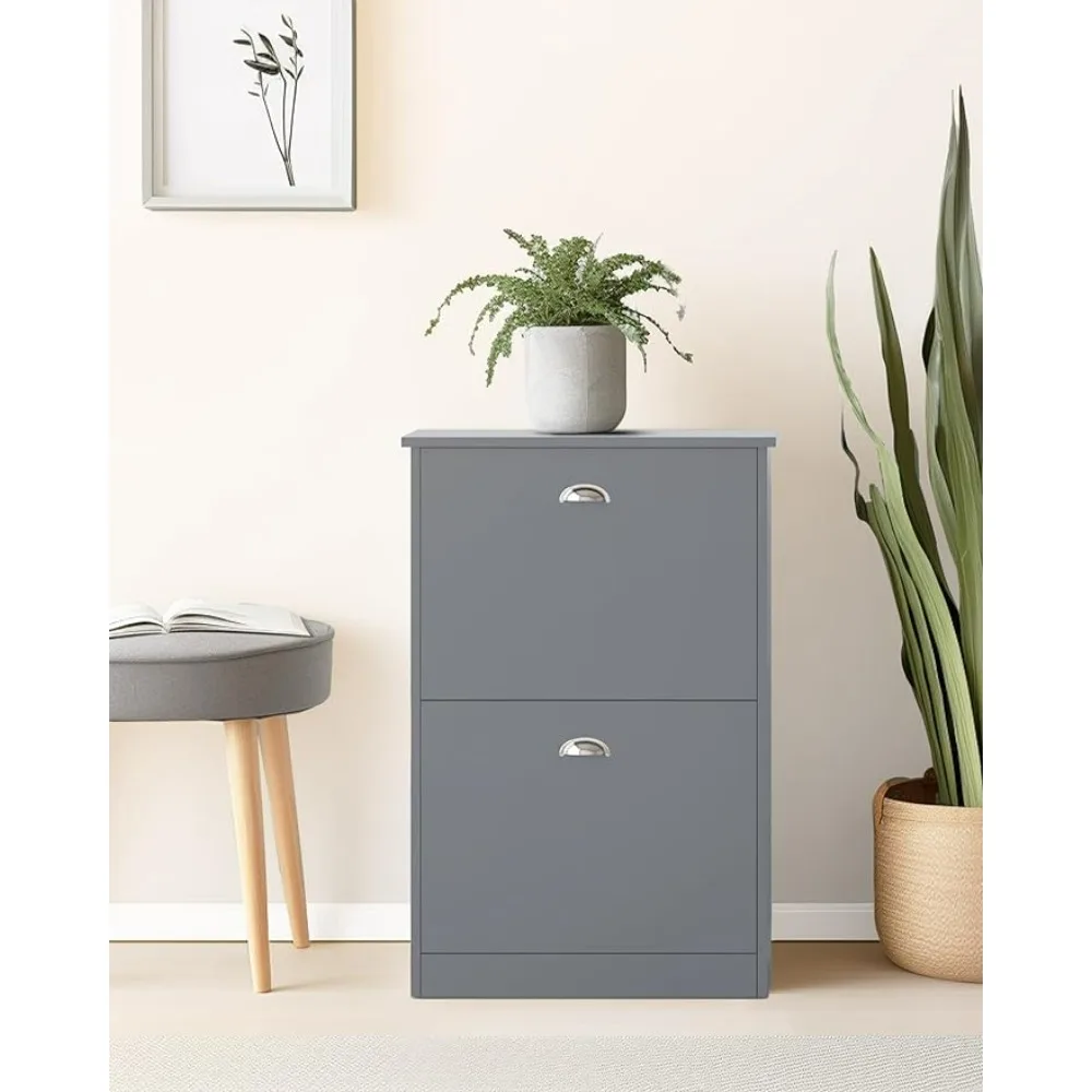 

Shoe Cabinet,Hidden Slim Narrow Shoe Rack Cabinet with 2 Drawers for Entryway, Foyer,Hallway,Bedroom,Grey Shoes Organizar