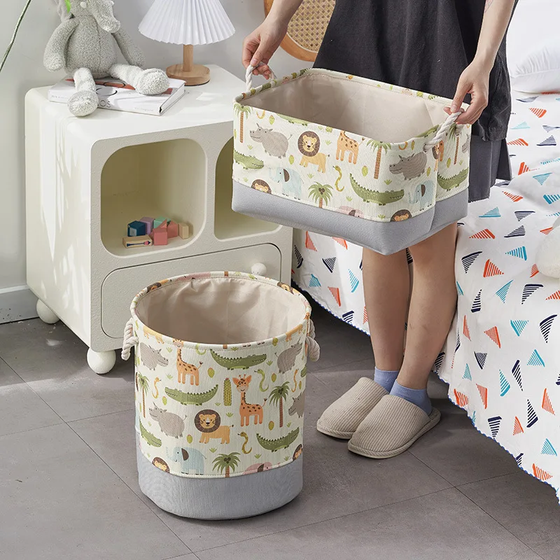 Foldable Kid Storage Basket for Clothes Toys Fabric Forest Animals Lion Giraffe Crocodile Hippo Laundry Hamper for Home Bedroom 5