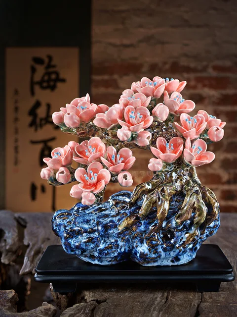 Artificial Ceramic Peach Blossom Tree Living Room Decorations Moving Gift for Teachers Symbolizing Success in Career Blessings