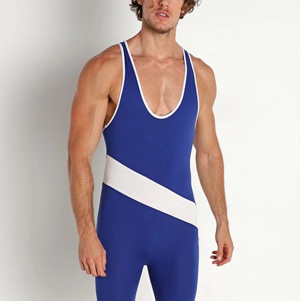 

2023 Men Wrestling Skinny Jumpsuit Stretchy Sleeveless Sport Bodysuit Fitness Outfits Weightlifting Stretchy Workout Suit