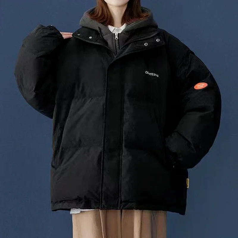 Fashion Thick Cotton Clothing Couple Style Korean Loose Fake Two-piece Splicing Hooded Top Men's Women's Spring Jacket Winter