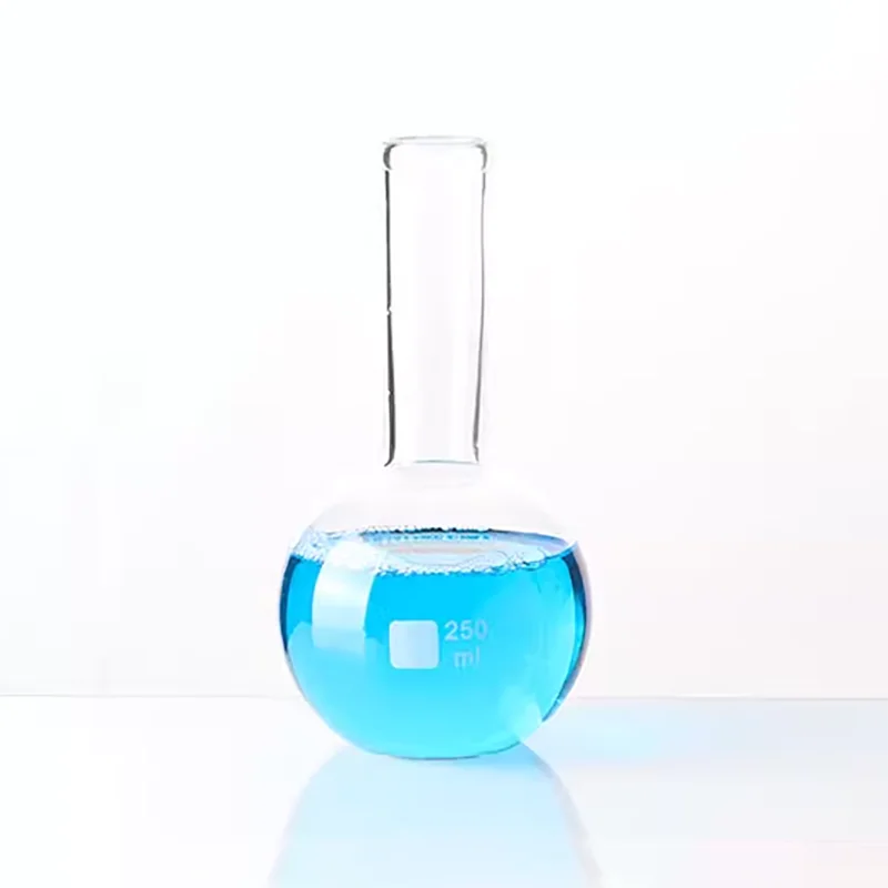 싱글 넥 플라스크 평평한 바닥 둥근 바닥, 고 붕규산염 유리 용기, 화학 실험 장비, 100mm, 150mm, 250mm, 500mm, 1000mm
