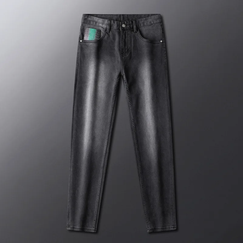 2024 autumn and winter Grey jeans men's thick elastic trend slim fit skinny casual all-match high-end and fashionable pants 3