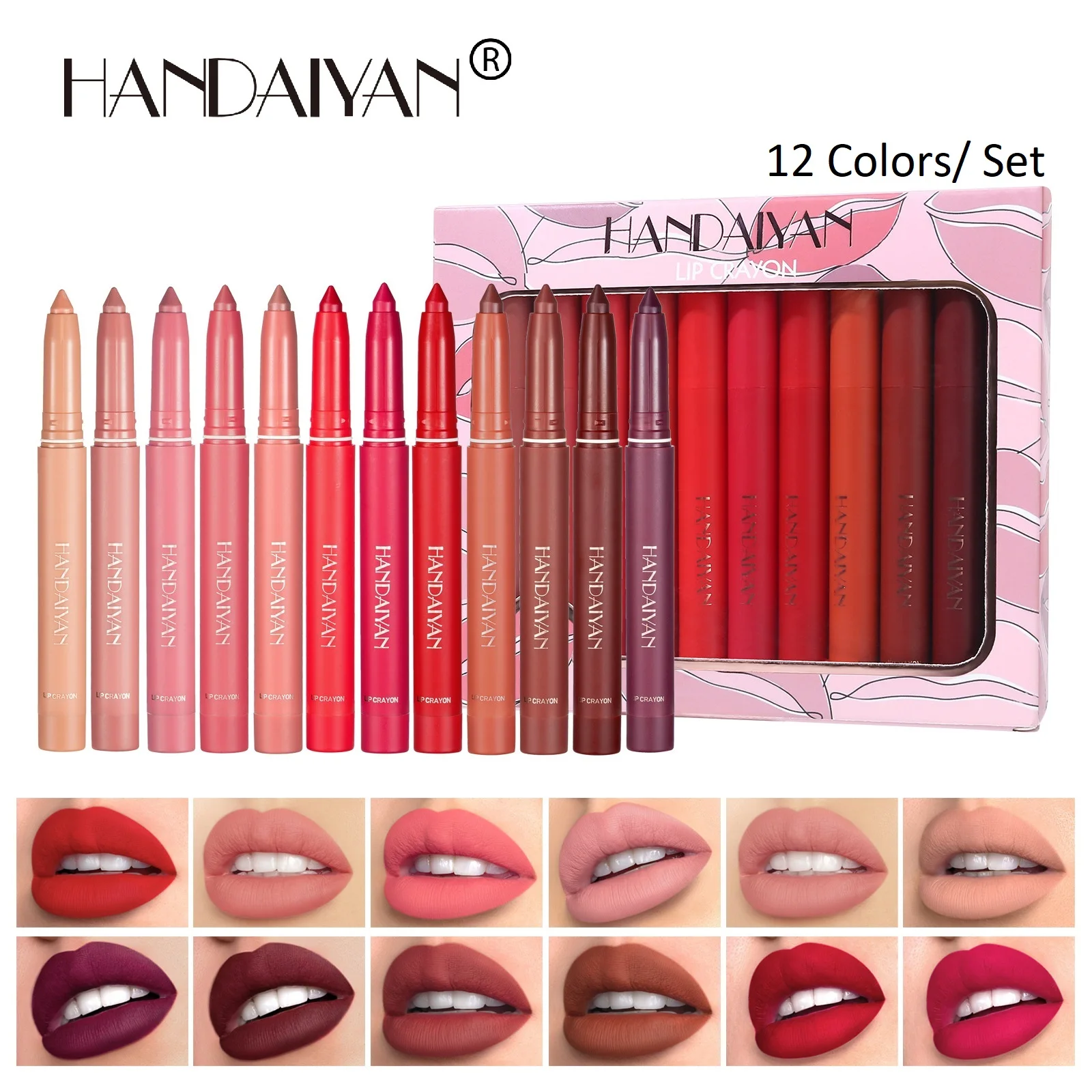 HANDAIYAN12PCSMatteLipLinerGiftSetWaterproofLipsticVelvetTint