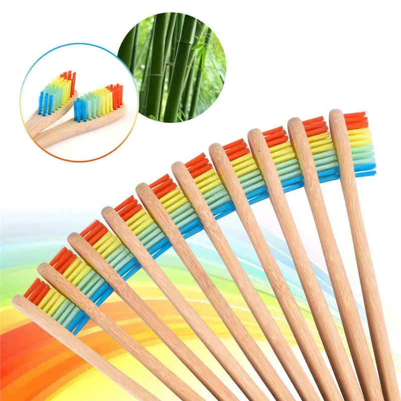 

Natural Eco Friendly Bamboo Handle Toothbrush Rainbow Colorful Whitening Soft Bristles Bamboo Toothbrush Oral Care