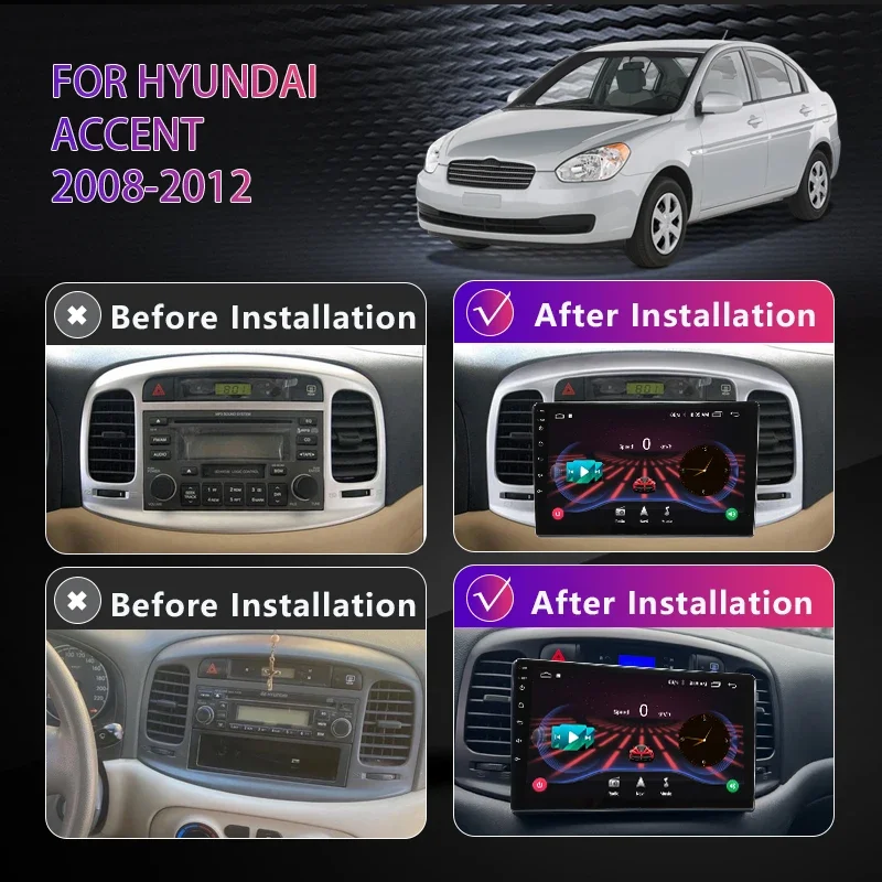 Android 12 Car Radio For Hyundai Accent 2008 2009 2010 2011 2012 Multimedia Video Player Navigaion GPS 2Din DVD 8+128G Head Unit