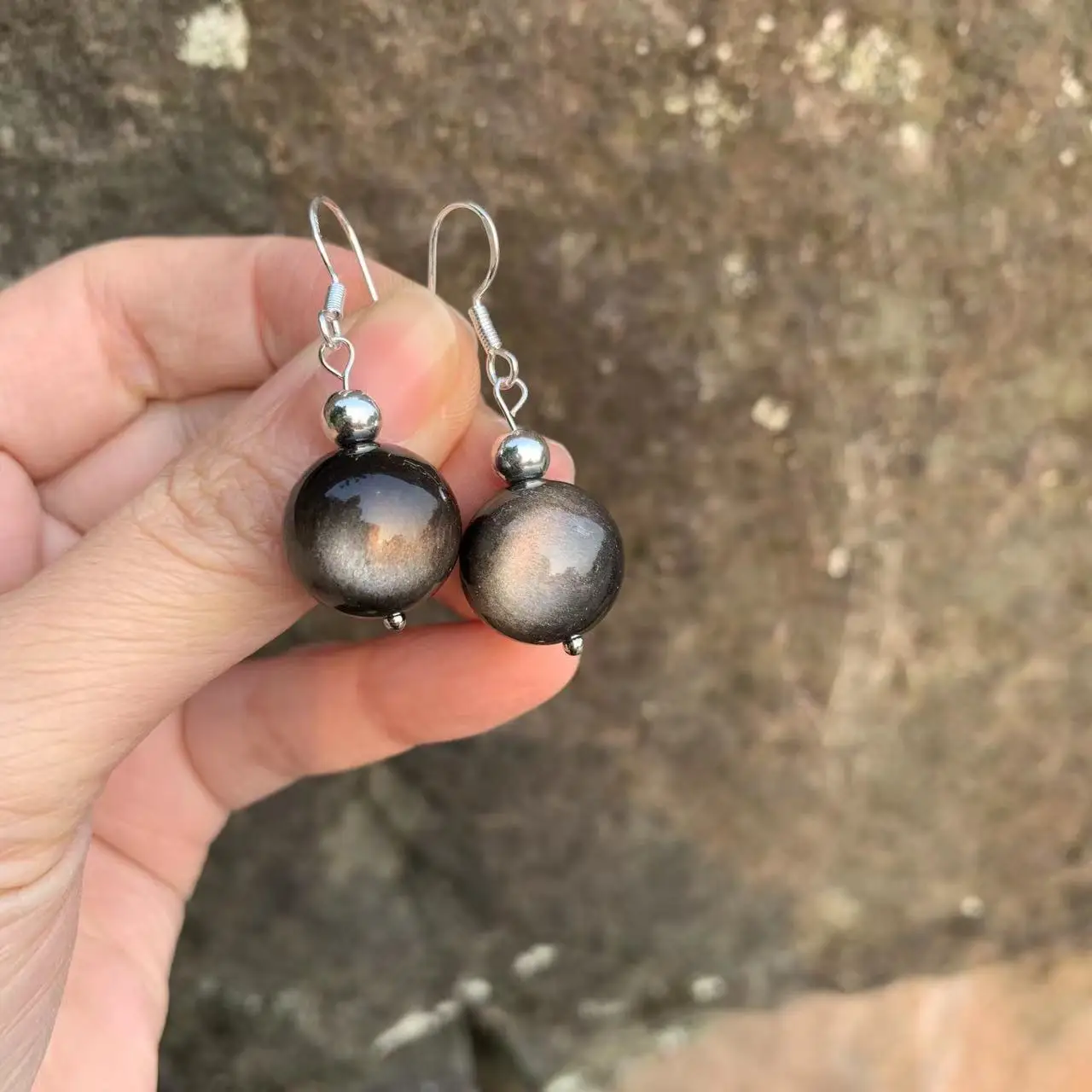 Natural Obsidian Earrings Silver 925 Hanging Earrings Original Gemstone Women High Quality Jewelry Design Handmade