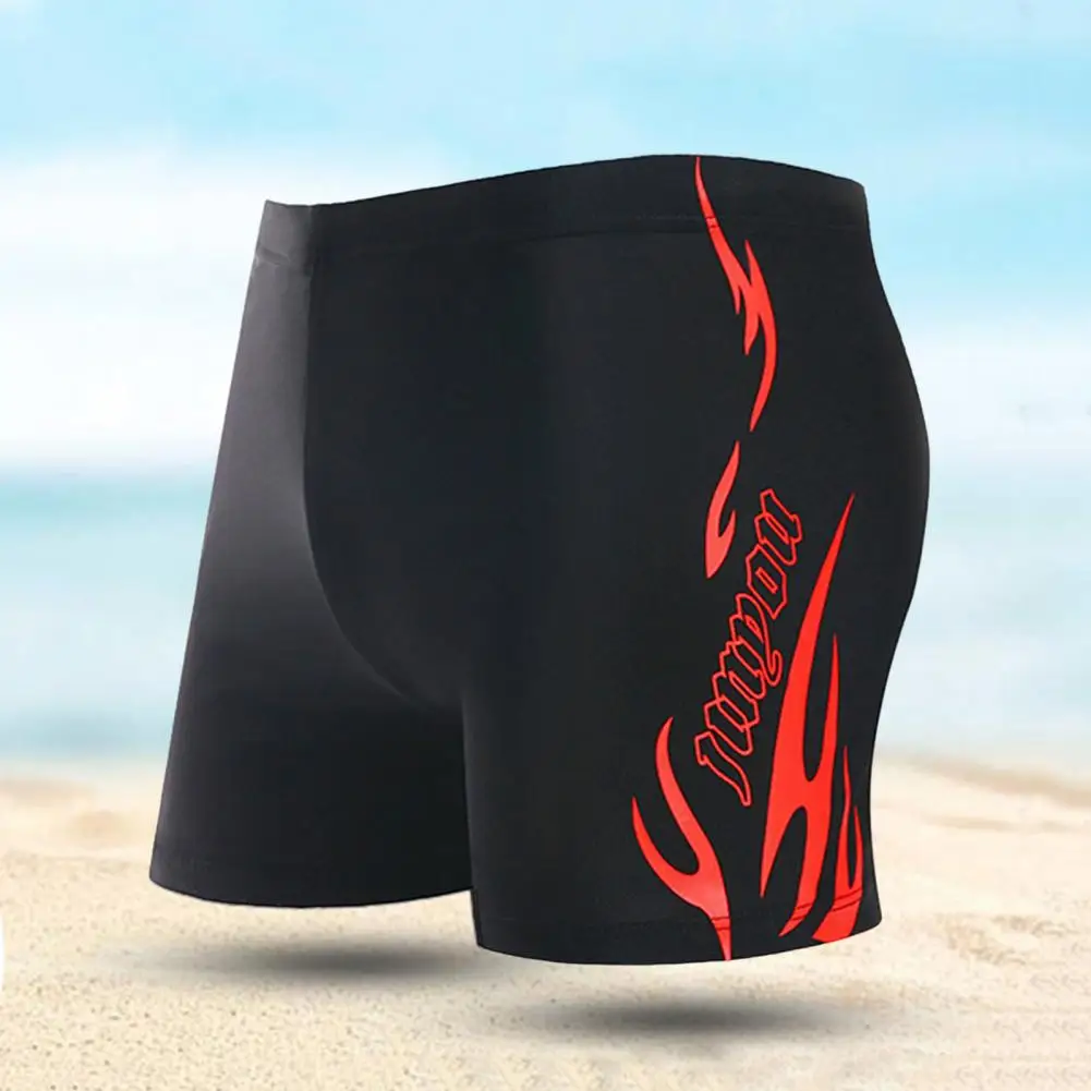 High Elasticity Swim Trunks Quick-drying Men's Swimming Trunks with Elastic Waist Letter Print Plus Size Soft for Bathing