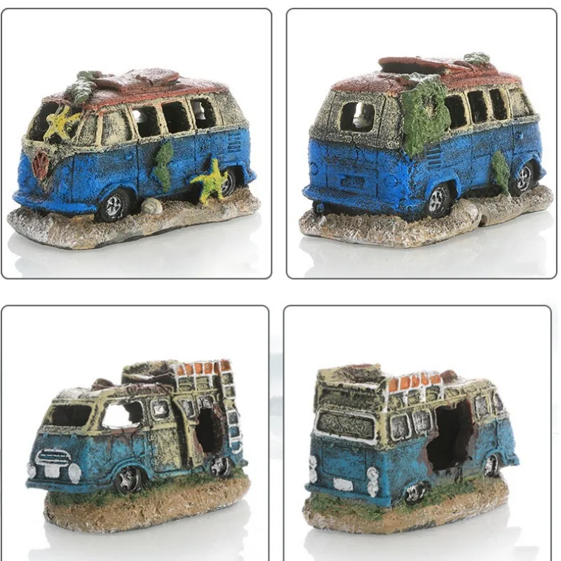 Aquarium Decoration Decorative Ornaments Resin Broken Bus Fish Tank Decoration Simulation Decorative Rocks Fish Tank Accessories fish tank ornaments fish tank decorations aquarium ornaments mini landscape ornaments glowing rocks