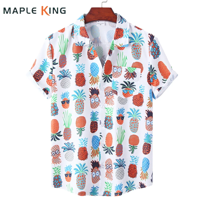 

Funny Pineapple Print Button Shirt Men Women Camisas Hombre 2022 Summer Ice Silk Loose Hawaiian Chemise Top Mens Designer Shirts
