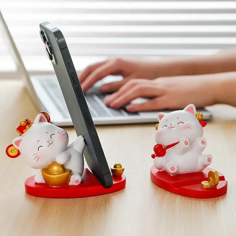 

Держатель для телефона Lucky Cat, кавайное украшение для гостиной, аксессуары для стола, фигурка для украшения дома, миниатюрные предметы, подарочные изделия из смолы