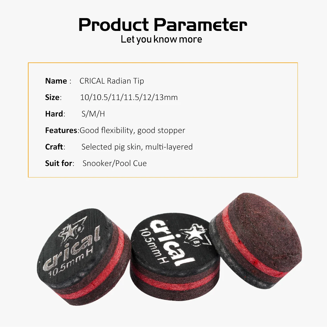 CRICAL 5 Pieces Billiard Pool Cue Tips Replacement 6 Sizes Pool Cue Tip