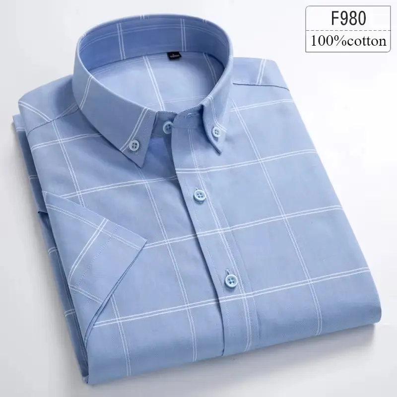 New in Shirt High Quality 100% Cotton Summer Short Sleeve Shirts for Men Slim Fit Casual Shirt Thin Plaid Tops Soft Office Cloth - Image 17