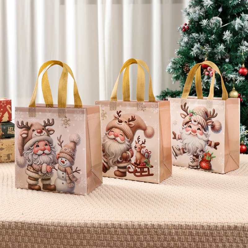4 Stück Weihnachtsgeschenktüten Weihnachtsmann Vliesverpackungsbeutel mit Griffen Weihnachtsdekorationen für Zuhause 2025 Neujahrsgeschenke – Detail 5