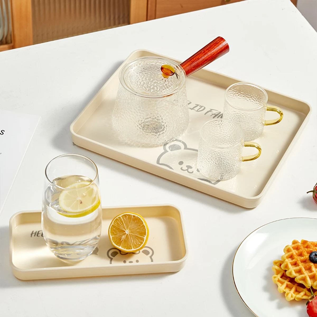 WORTHBUY Plastic Serving Tray Multifunctional Rectangular Storage Tray Restaurant Household Kitchen Cute Tableware Dessert