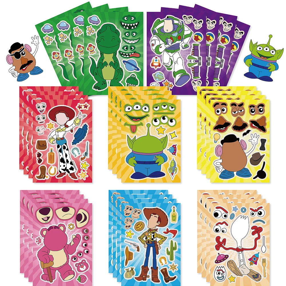 6/12Sheets Disney Toy Story Make a Face Puzzle Stickers Game Kids Toy DIY Jigsaw Party Decoration Gifts For Boys Baby Children 1734 diytoy baby puzzle первая ферма puzzle