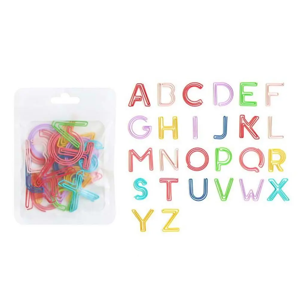 26pcs Kawaii 바인더 클립 알파벳 종이 클립 중공 북마크 사진 티켓 홀더 DIY 금속 편지 종이 클립 학교
