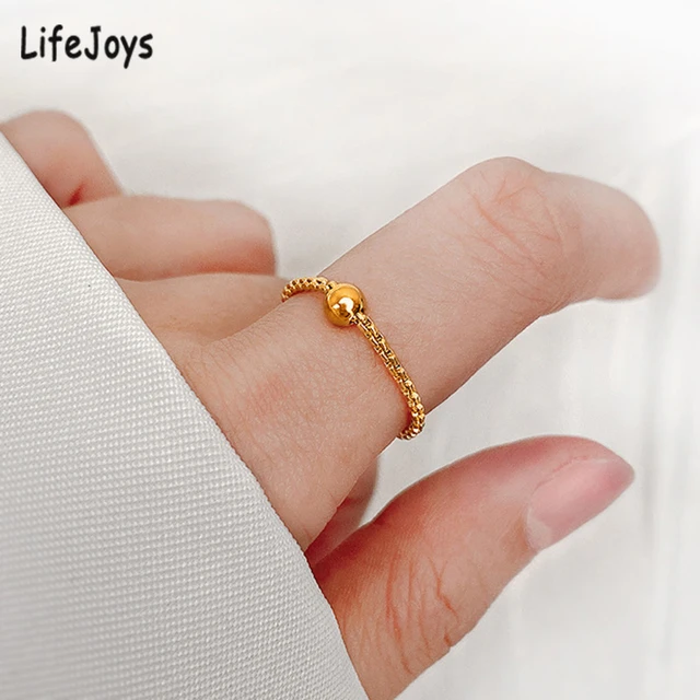Single Bead Chain Ring Gold For Women Minimalist Jewelry Stainless Steel  Dainty Ball Rings Cute Trendy Gift Size 5 To 10 - Rings - AliExpress