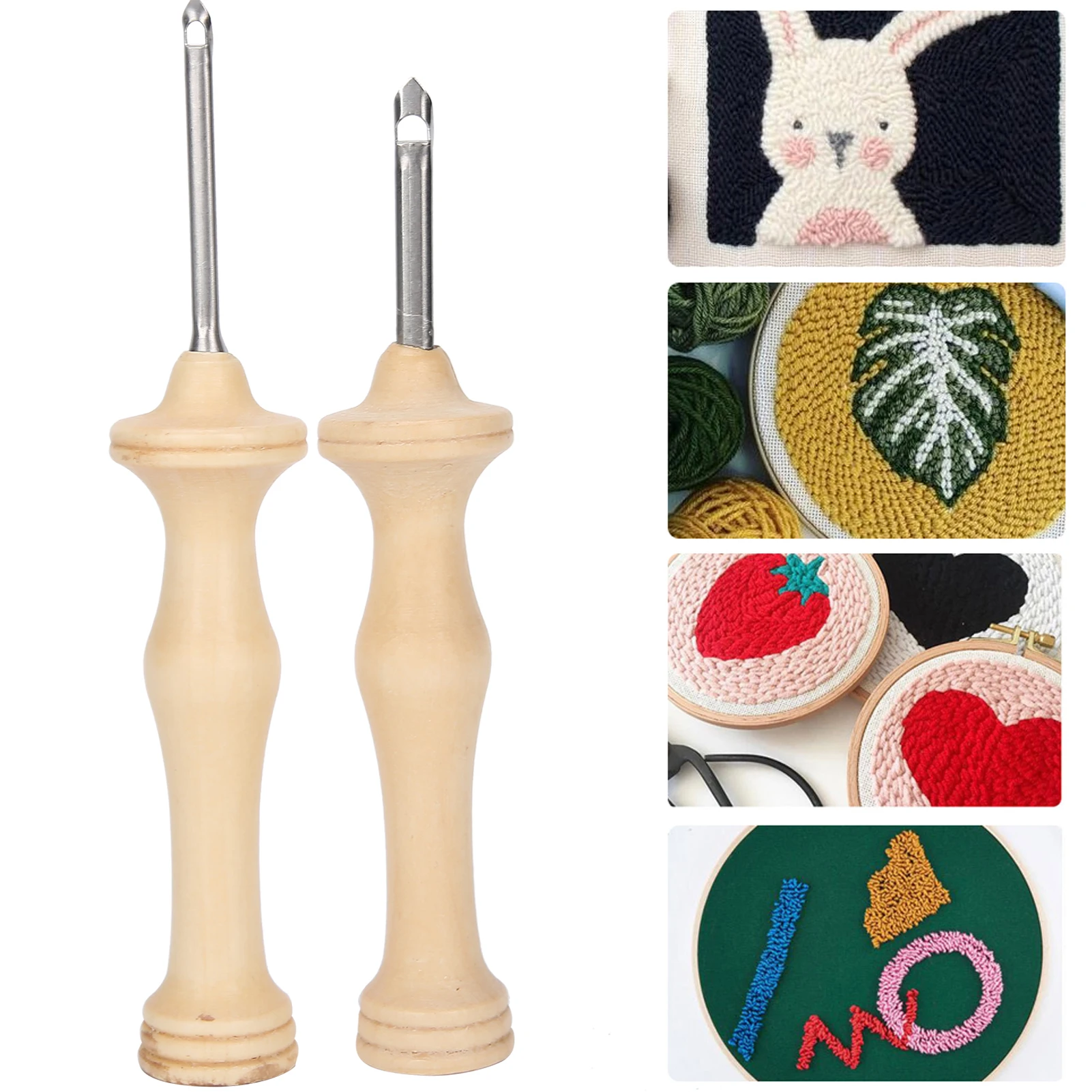 DIY Punch Needle Punch Needle Embroidery Kit Wooden Handle Yarn Needle DIY Hand‑Made Knitting Tools Punch Needle Tools - 3
