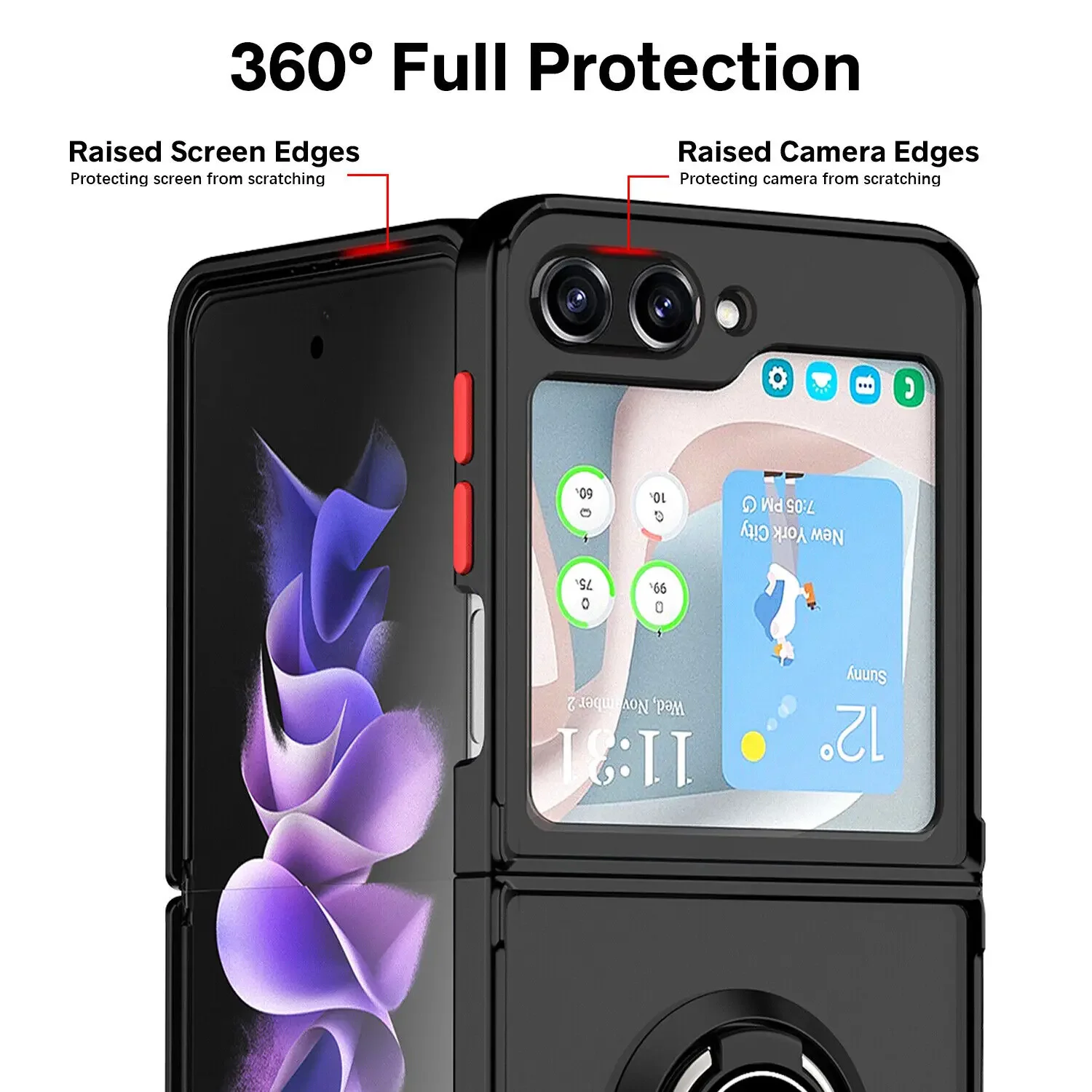 Shockproof Matte Phone Case With Ring Stand For Samsung Galaxy Z Flip_voghion.com