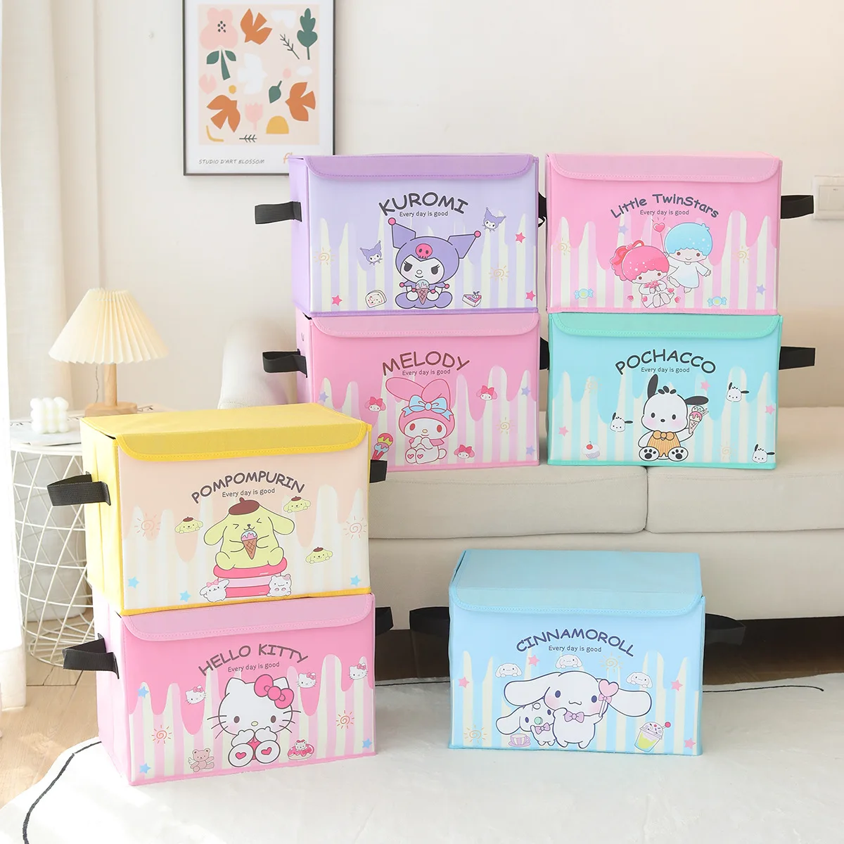 Anime Sanrioed Desktop Storage Box with Cover Kawaii Cinnamorrol My Melody Kuromi Girly Heart Earring Jewelry Box Holiday Gifts