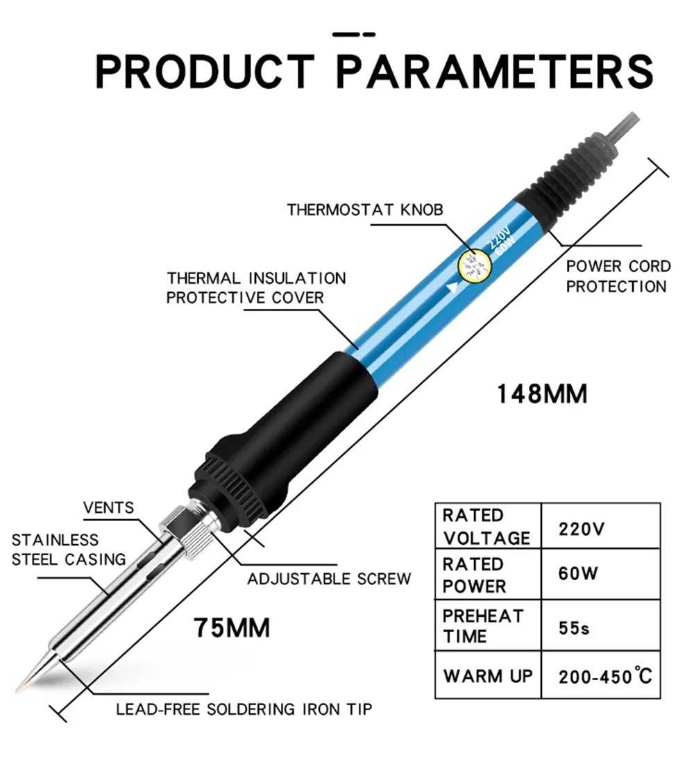 Electric Soldering Iron 60W Adjustable Temperature For Repairing