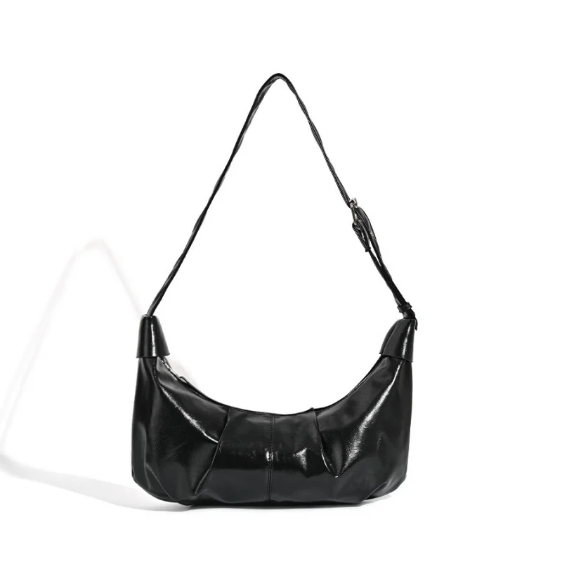 New Arrival Versatile High Class Black Shoulder Bag Retro Pleated Dumpling Style Fashion Crossbody Bag
