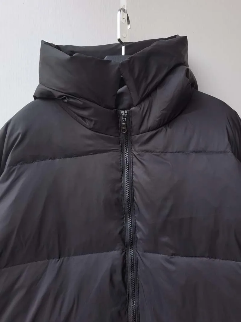 Black White Hooded down jacket for women Winter Oversized Thick warm Pockets puffer coat Lady Long Feathers Outwear INKEO 3O129