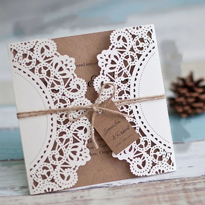 

50 Pcs Laser Cut Wedding Invitations Card Vintage Wedding Bridal Shower Decor Gift Greeting Card Kits Event Party Supplies