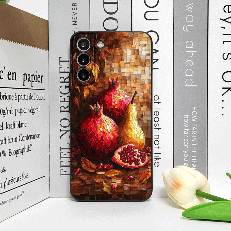 Creative Retro Fruits Marble Texture Printed Soft Phone Case