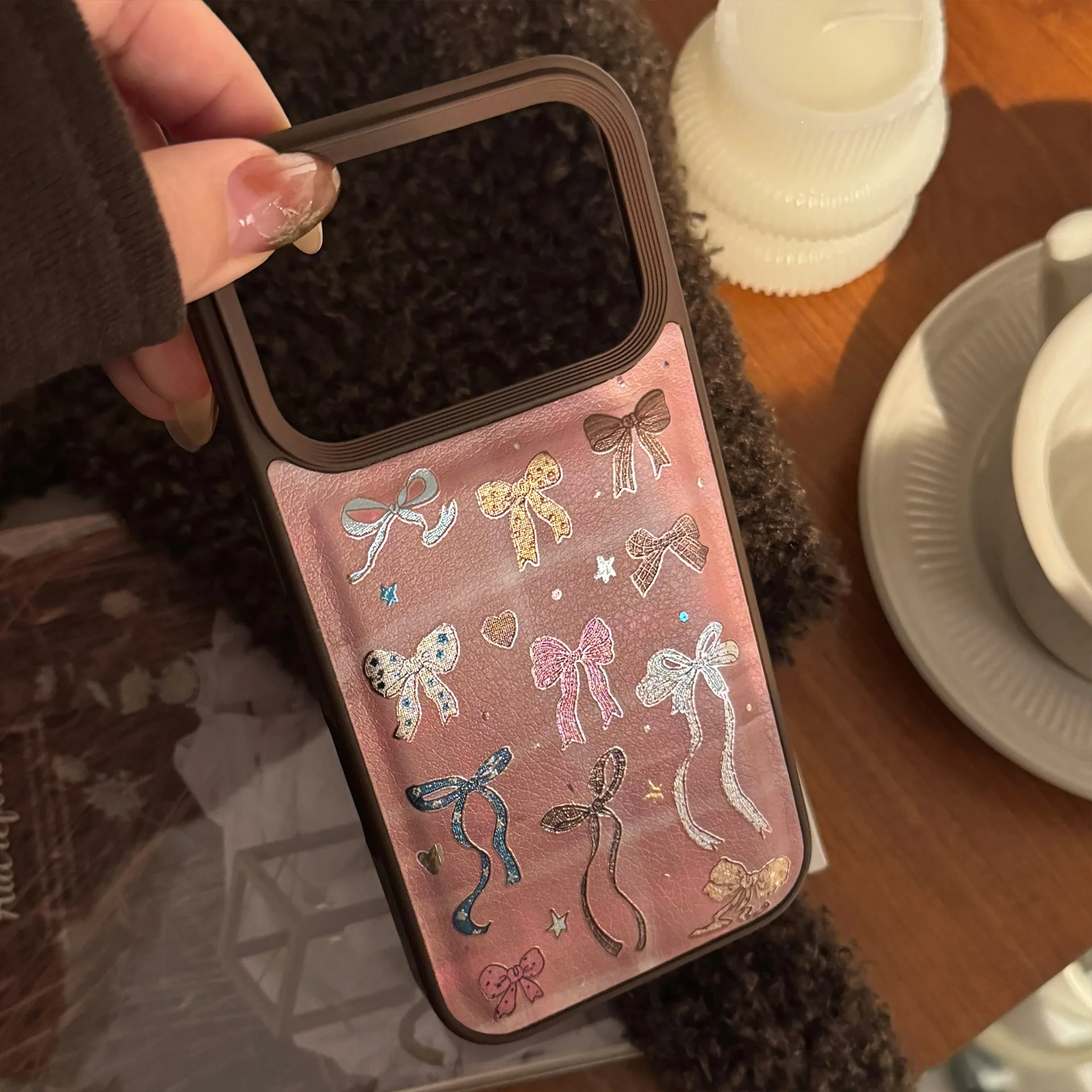Korean Brown Colorful Bowknot Pattern Shockproof Protective Phone Case