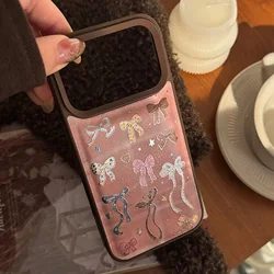 Korean Brown Colorful Bowknot Pattern Shockproof Protective Phone Case - iPhone 15 Plus (Leather texture)