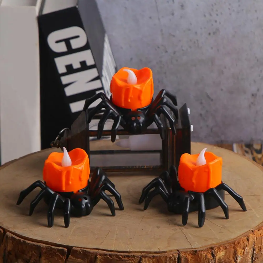 

No Wax Drop Candles Night Lights Spooky Electric Flickering Halloween Tea Lights 12pcs Cartoon Spider Shape Flameless for Ghost